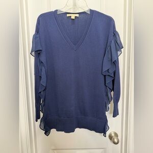 Michael Kors ruffles trim sweater in blue Size Small